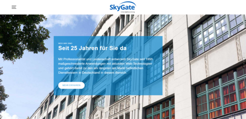 Captura de pantalla del sitio web de Skygate
